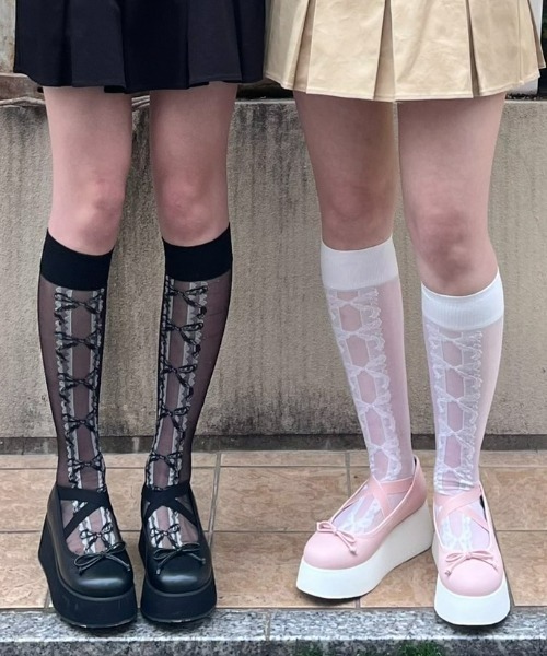 Candy Stripper（キャンディストリッパー）の「FANCY RIBBON SHEER HIGH ソックス（ソックス/靴下・レディース・ブラック/ミント/オフホワイト・FREE）」の11枚目の写真