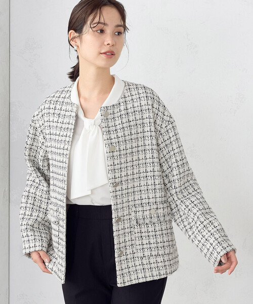COMME CA ISM(コムサイズム)の「ファンシー ツイード ジャケット(ノーカラージャケット・レディース・ライトグレー系/ブラック系・LARGE/MEDIUM)」の22枚目の写真