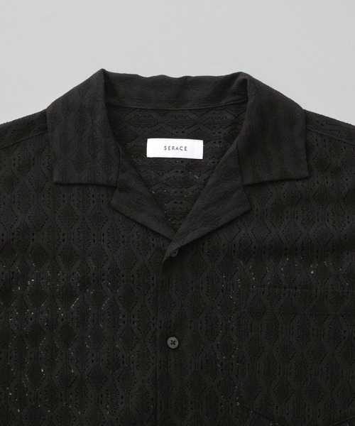 SERACE】Oversize open collar short sleeve lace shirt