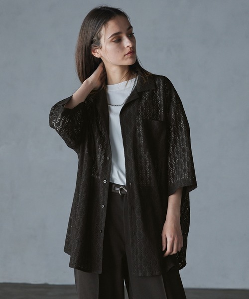 シャツ/ブラウス(半袖/袖なし) OPEN COLLAR LACE SHIRT SITRY（シトリー） シャツ Drape Open Collar Shirt/ドレープ オープン
