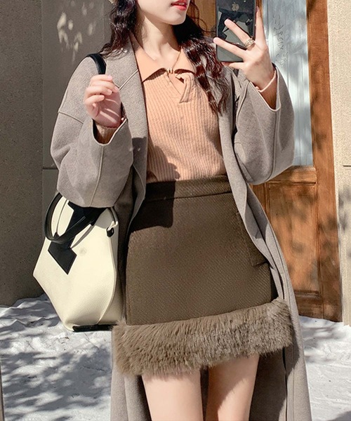 Jasmine Grandiflorum(ジャスミングランディフローラム)の「【Jasmine】エコファーハイウエストミニスカート (AW)(スカート・レディース・チョコ/ブラック・MEDIUM/SMALL)」の15枚目の写真