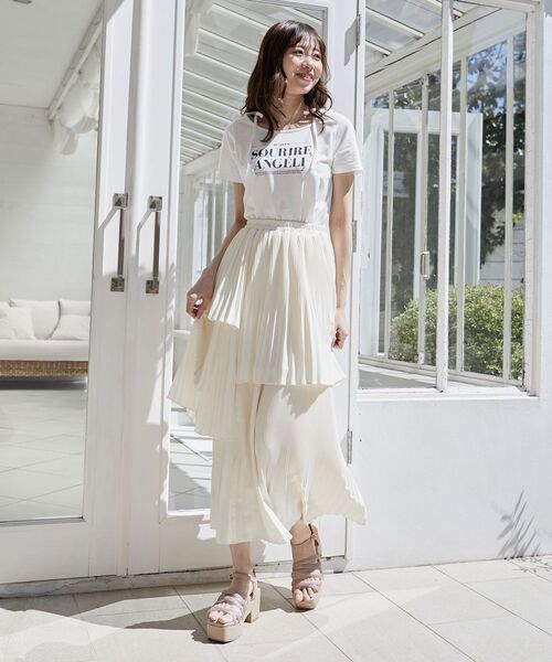 MAJESTIC LEGON（マジェスティックレゴン）の「プリーツティアードスカート（スカート・レディース・アイボリー/ホワイト系その他2/ブラック・MEDIUM/SMALL）」の12枚目の写真