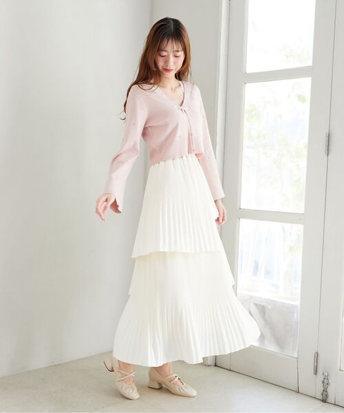 MAJESTIC LEGON（マジェスティックレゴン）の「プリーツティアードスカート（スカート・レディース・アイボリー/ホワイト系その他2/ブラック・MEDIUM/SMALL）」の16枚目の写真