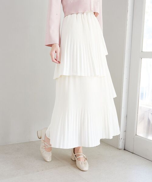 MAJESTIC LEGON（マジェスティックレゴン）の「プリーツティアードスカート（スカート・レディース・アイボリー/ホワイト系その他2/ブラック・MEDIUM/SMALL）」の20枚目の写真