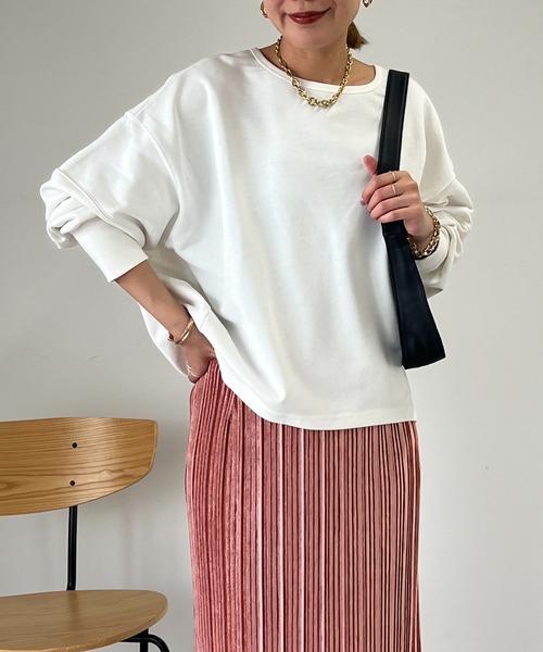 un dix cors（アンディコール）の「アンチピリング裏毛プルオーバー（Tシャツ/カットソー・レディース・オフホワイト/ネイビー/イエロー・FREE）」の9枚目の写真