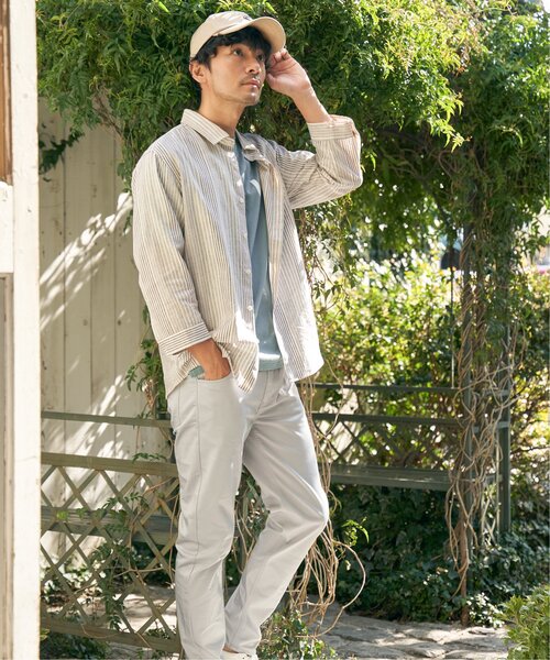 ikka（イッカ）の「【吸水速乾】7分袖イージーケアリネンストライプシャツ（シャツ/ブラウス・メンズ・ベージュ/ネイビー・L/XL/M/S）」の6枚目の写真