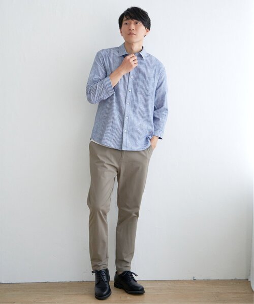 ikka（イッカ）の「【吸水速乾】7分袖イージーケアリネンストライプシャツ（シャツ/ブラウス・メンズ・ベージュ/ネイビー・L/XL/M/S）」の12枚目の写真