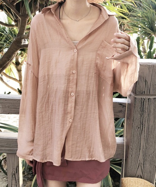 Miniministore(ミニミニストア)の「長袖シアーカーディガン 夏服シアーシャツ(シャツ/ブラウス・レディース・ピンク/ミント/ホワイト・FREE)」の3枚目の写真
