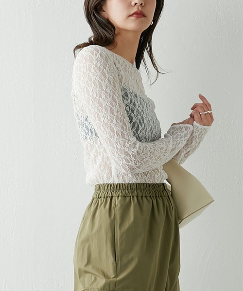 GALLARDAGALANTE（ガリャルダガランテ）の「【La nature linge】ソフトレースワイドネックプルオーバー（Tシャツ/カットソー・レディース・ホワイト/ブラック・FREE）」の16枚目の写真