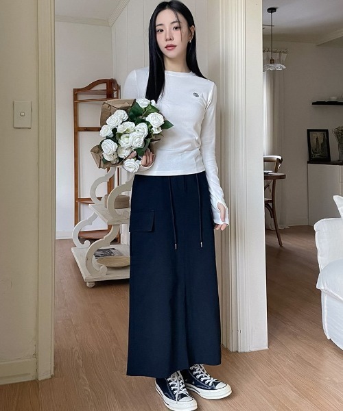 muahmuah（ムーアムーア）の「A'GEM/9 × .kom 『muah muah/ムーアムーア』 STITCH WARMER LONG SLEEVE/ステッチウォーマー長袖Tシャツ（Tシャツ/カットソー・レディース・アイボリー/ブラック/ホワイト・FREE）」の5枚目の写真