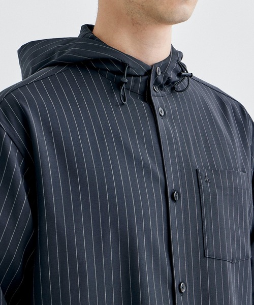 th products(ティーエイチプロダクト)の「【th products / ティーエイチプロダクツ】Hooded Shirt/フーデットシャツ(テーラードジャケット・メンズ・ストライプ/グレー・2/1)」の11枚目の写真