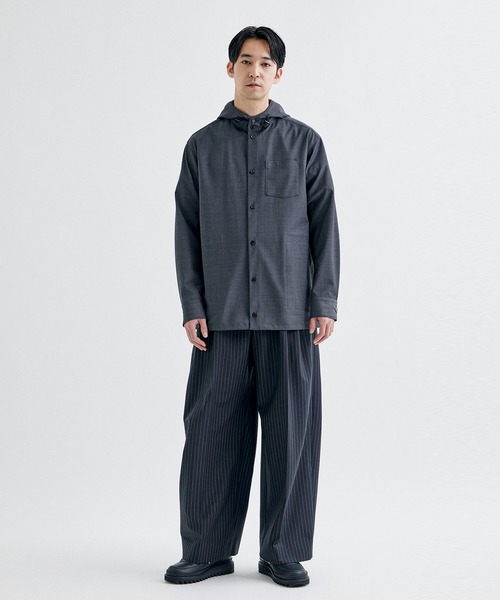 th products(ティーエイチプロダクト)の「【th products / ティーエイチプロダクツ】Hooded Shirt/フーデットシャツ(テーラードジャケット・メンズ・ストライプ/グレー・2/1)」の18枚目の写真