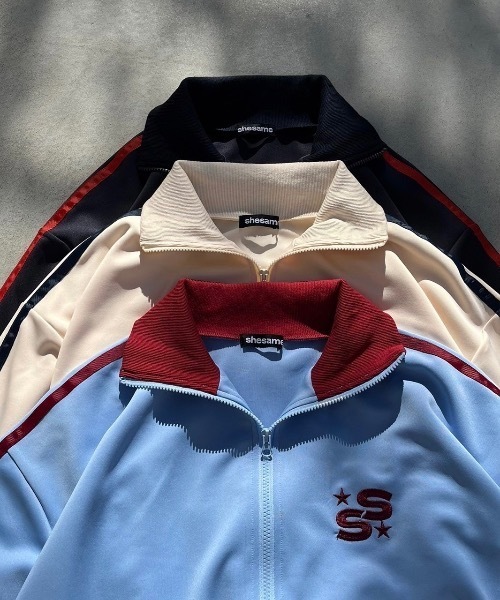 shesame(シーセム)の「カラー配色トラックジャケット(ジャージ・メンズ・アイボリー/ネイビー/ブルー・MEDIUM/LARGE)」の4枚目の写真