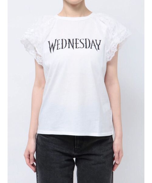 jouetie（ジュエティ）の「レースドッキングラグランTシャツ（Tシャツ/カットソー・レディース・オフホワイト/ブラック・MEDIUM）」の3枚目の写真