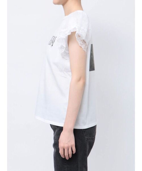jouetie（ジュエティ）の「レースドッキングラグランTシャツ（Tシャツ/カットソー・レディース・オフホワイト/ブラック・MEDIUM）」の4枚目の写真