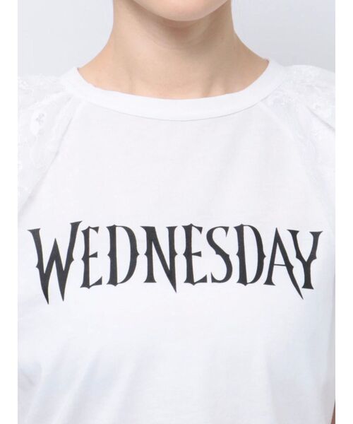 jouetie（ジュエティ）の「レースドッキングラグランTシャツ（Tシャツ/カットソー・レディース・オフホワイト/ブラック・MEDIUM）」の5枚目の写真