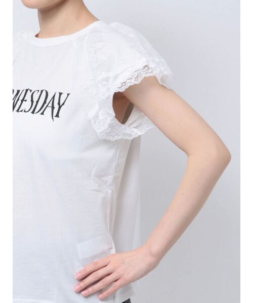 jouetie（ジュエティ）の「レースドッキングラグランTシャツ（Tシャツ/カットソー・レディース・オフホワイト/ブラック・MEDIUM）」の6枚目の写真