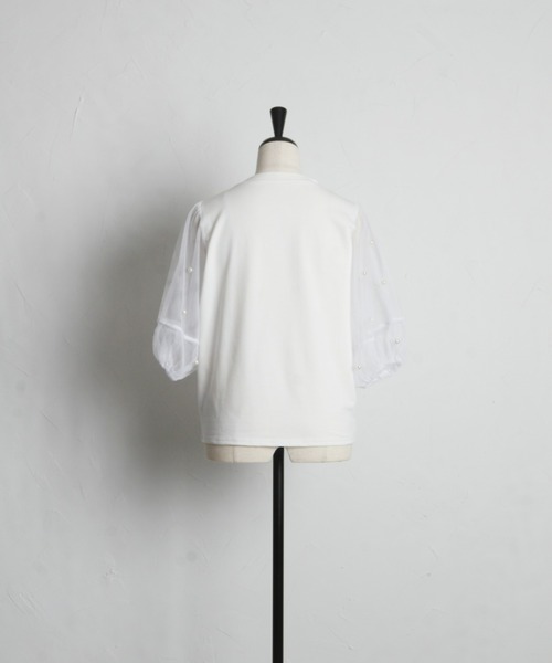 &. NOSTALGIA（アンドドットノスタルジア）の「【ZOZO限定】袖チュールパール付きプルオーバー（Tシャツ/カットソー・レディース・ブラック/オフホワイト・M）」の19枚目の写真