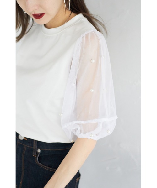 &. NOSTALGIA（アンドドットノスタルジア）の「【ZOZO限定】袖チュールパール付きプルオーバー（Tシャツ/カットソー・レディース・ブラック/オフホワイト・M）」の14枚目の写真