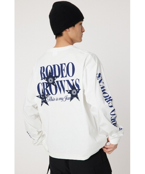 RODEO CROWNS WIDE BOWL(ロデオクラウンズワイドボウル)の「メンズバンダナスターアップリケL/S Tシャツ(Tシャツ/カットソー・メンズ・ブラック/ホワイト/カーキ・LARGE/MEDIUM)」の3枚目の写真