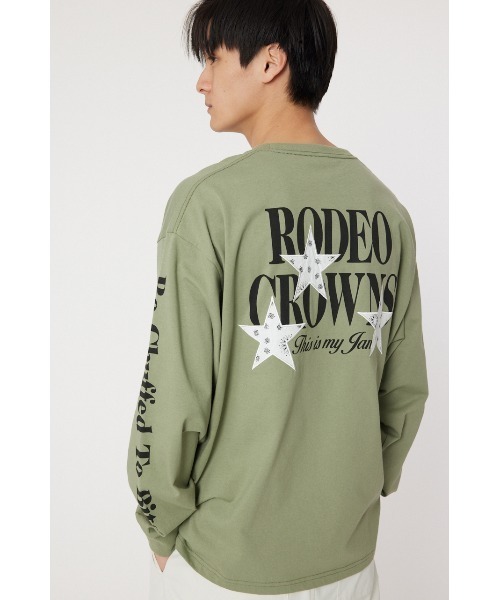 RODEO CROWNS WIDE BOWL(ロデオクラウンズワイドボウル)の「メンズバンダナスターアップリケL/S Tシャツ(Tシャツ/カットソー・メンズ・ブラック/ホワイト/カーキ・LARGE/MEDIUM)」の2枚目の写真
