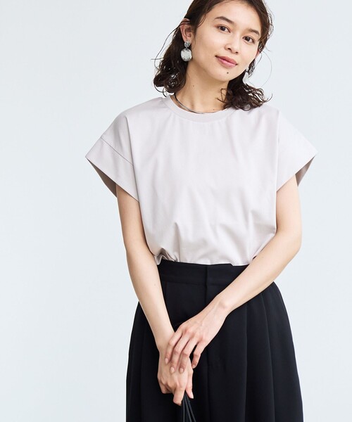 coen(コーエン)の「【RONEL】クリアスムース切替フレンチスリーブカットソー(Tシャツ/カットソー・レディース・ネイビー/オフホワイト/ライトグレー/ブラック・M/S)」の5枚目の写真