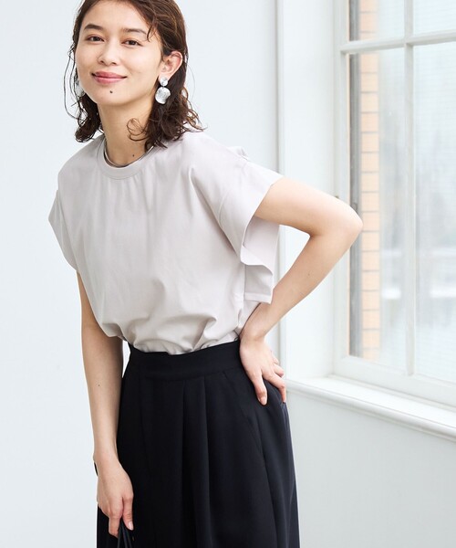 coen(コーエン)の「【RONEL】クリアスムース切替フレンチスリーブカットソー(Tシャツ/カットソー・レディース・ネイビー/オフホワイト/ライトグレー/ブラック・M/S)」の6枚目の写真
