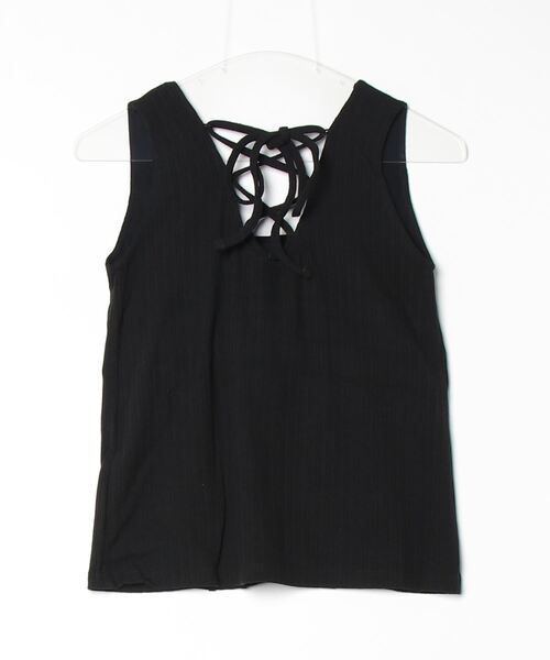 RUBY AND YOU（ルビーアンドユー）の「バックレースアップリブタンクトップ（タンクトップ・レディース・ブラック/アイボリー・FREE）」の3枚目の写真