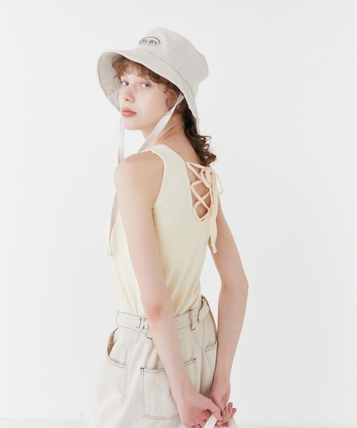 RUBY AND YOU（ルビーアンドユー）の「バックレースアップリブタンクトップ（タンクトップ・レディース・ブラック/アイボリー・FREE）」の16枚目の写真