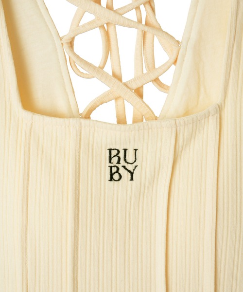 RUBY AND YOU（ルビーアンドユー）の「バックレースアップリブタンクトップ（タンクトップ・レディース・ブラック/アイボリー・FREE）」の8枚目の写真