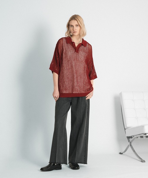 selle glant（セレグランテ）の「TAPE YARN MASH POLO/テープヤーンメッシュポロニット（ポロシャツ・メンズ・ブラック/ボルドー・SMALL/MEDIUM/LARGE）」の16枚目の写真