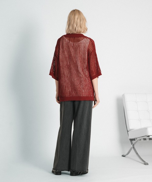 selle glant（セレグランテ）の「TAPE YARN MASH POLO/テープヤーンメッシュポロニット（ポロシャツ・メンズ・ブラック/ボルドー・SMALL/MEDIUM/LARGE）」の19枚目の写真