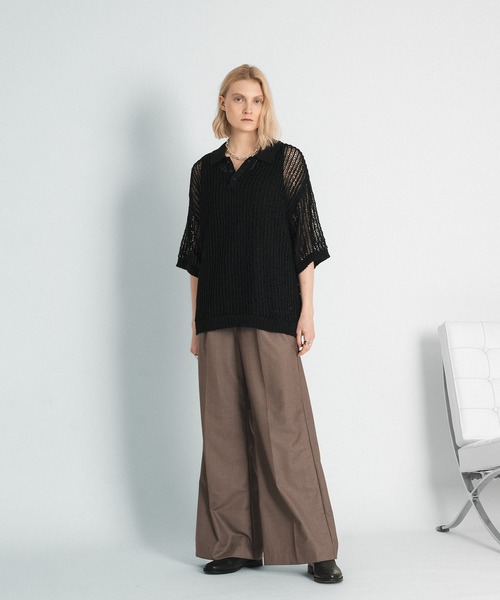 selle glant（セレグランテ）の「TAPE YARN MASH POLO/テープヤーンメッシュポロニット（ポロシャツ・メンズ・ブラック/ボルドー・SMALL/MEDIUM/LARGE）」の12枚目の写真