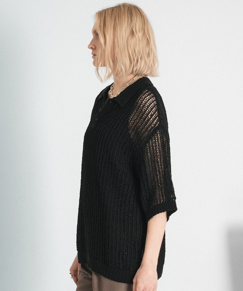 selle glant（セレグランテ）の「TAPE YARN MASH POLO/テープヤーンメッシュポロニット（ポロシャツ・メンズ・ブラック/ボルドー・SMALL/MEDIUM/LARGE）」の10枚目の写真