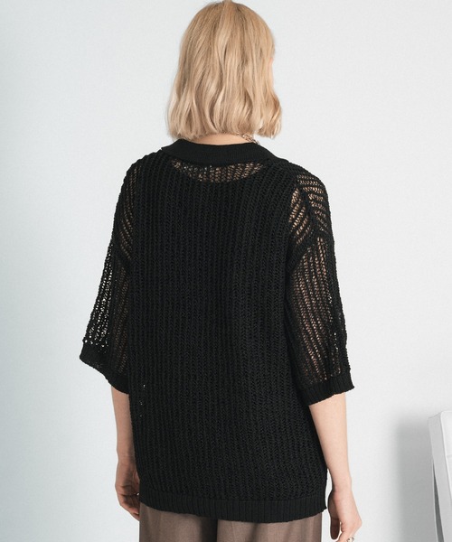 selle glant（セレグランテ）の「TAPE YARN MASH POLO/テープヤーンメッシュポロニット（ポロシャツ・メンズ・ブラック/ボルドー・SMALL/MEDIUM/LARGE）」の11枚目の写真