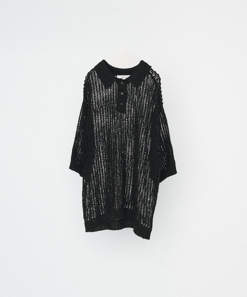 selle glant（セレグランテ）の「TAPE YARN MASH POLO/テープヤーンメッシュポロニット（ポロシャツ・メンズ・ブラック/ボルドー・SMALL/MEDIUM/LARGE）」の7枚目の写真