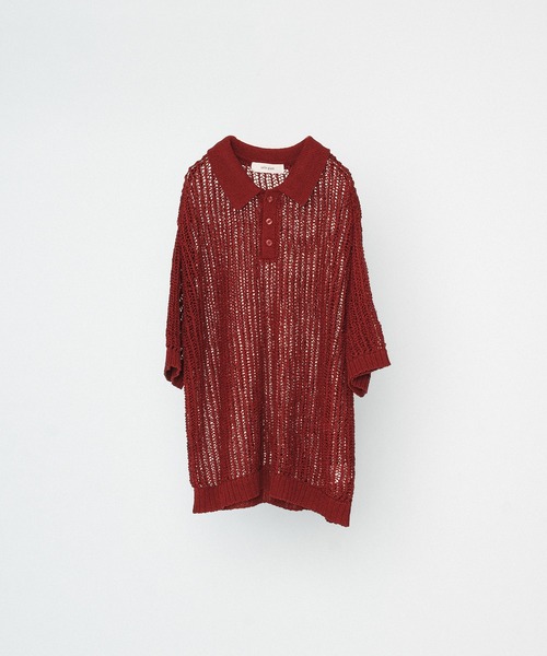 selle glant（セレグランテ）の「TAPE YARN MASH POLO/テープヤーンメッシュポロニット（ポロシャツ・メンズ・ブラック/ボルドー・SMALL/MEDIUM/LARGE）」の4枚目の写真