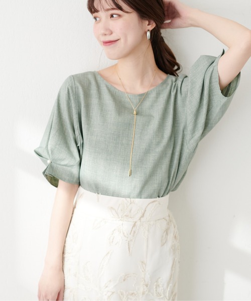 natural couture（ナチュラルクチュール）の「パール付きタックスリーブブラウス（シャツ/ブラウス・レディース・ブルー/オフホワイト/ライトグレー/グリーン/ピンク/ネイビー/ミント・FREE）」の18枚目の写真