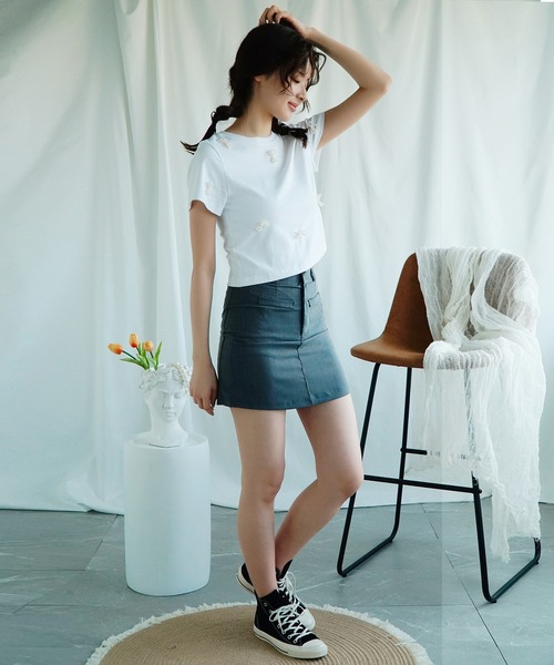 Jasmine Grandiflorum(ジャスミングランディフローラム)の「【Jasmine】パールリボン半袖Tシャツ(Tシャツ/カットソー・レディース・ブラック/ホワイト・FREE)」の7枚目の写真