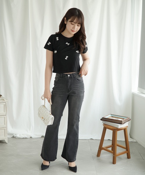 Jasmine Grandiflorum(ジャスミングランディフローラム)の「【Jasmine】パールリボン半袖Tシャツ(Tシャツ/カットソー・レディース・ブラック/ホワイト・FREE)」の8枚目の写真