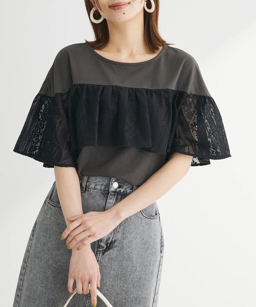 Sugar spoon（シュガースプーン）の「・SUGAR　SPOON　レースフリルプルオーバー（Tシャツ/カットソー・レディース・チャコールグレー/オフホワイト/オレンジ/ブラック・FREE）」の3枚目の写真