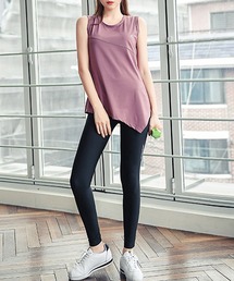 HYSSHOP（エイチワイエスショップ）の「レディース アシメタンクトップ+反射プリントヨガレギンス 上下2点セット（レギンス/スパッツ）」