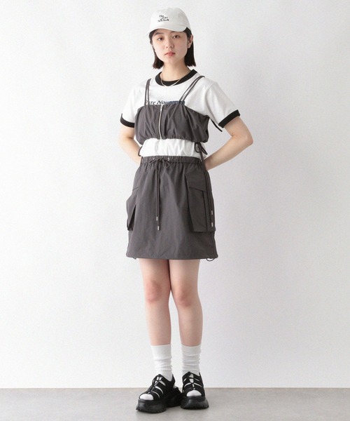 RAGEBLUE（レイジブルー）の「ナイロンカーゴミニスカート（スカート・レディース・グレー/オリーブ・FREE）」の5枚目の写真