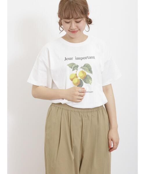 Samansa Mos2（サマンサ モスモス）の「【接触冷感】フルーツプリントTシャツ（Tシャツ/カットソー・レディース・イエロー/オフホワイト/チャコールグレー/サックスブルー・F）」の12枚目の写真