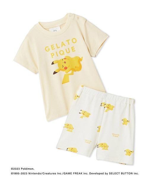gelato pique(ジェラートピケ)の「【ポケモンスリープ】【ベビー】接触冷感プリントTシャツ&ショートパンツセット(ルームウェア/パジャマ・キッズ・イエロー/ミント/ネイビー・80/70)」の4枚目の写真