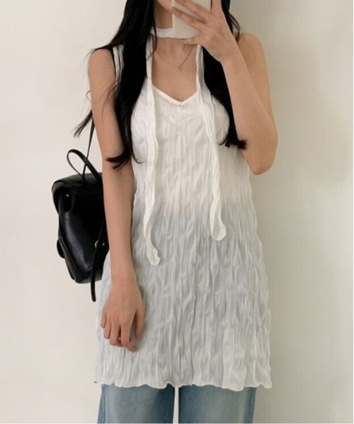 by muni:r（バイ ムニール）の「リンクルスカーフSETミニワンピース（ワンピース・レディース・ホワイト/ブラック・FREE）」の10枚目の写真