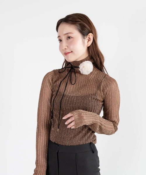 RANDA(ランダ)の「ラメシアーリブニットトップス(ニット/セーター・レディース・ピンク/グレー/ブラウン/ホワイト・FREE)」の1枚目の写真