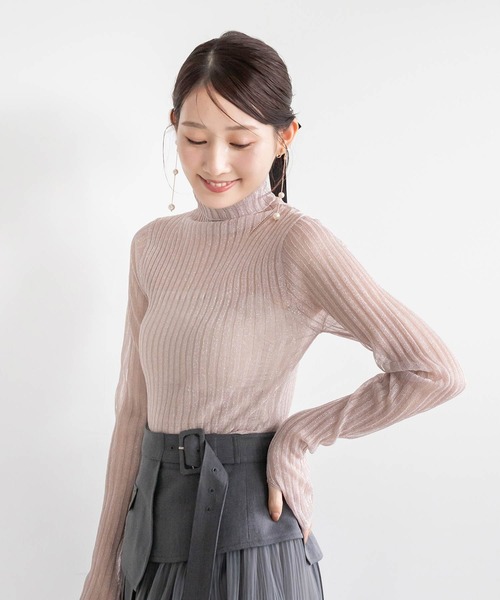 RANDA(ランダ)の「ラメシアーリブニットトップス(ニット/セーター・レディース・ピンク/グレー/ブラウン/ホワイト・FREE)」の4枚目の写真