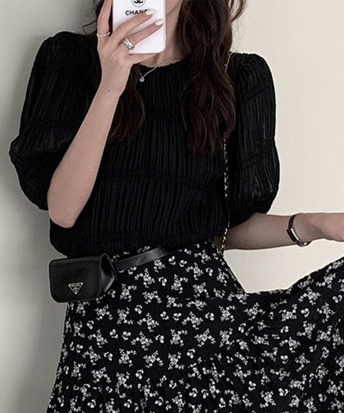 セール】パフスリーブシャーリングシアートップス（Tシャツ/カットソー 