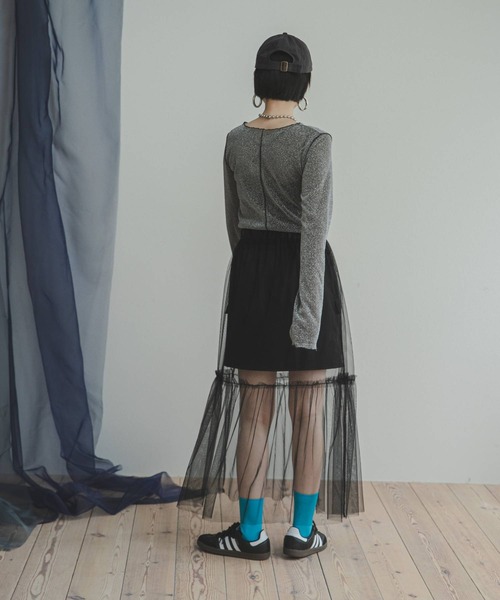 bohmal(ボマール)の「タフタ×チュールレイヤードスカート(スカート・レディース・ブラック・MEDIUM)」の9枚目の写真